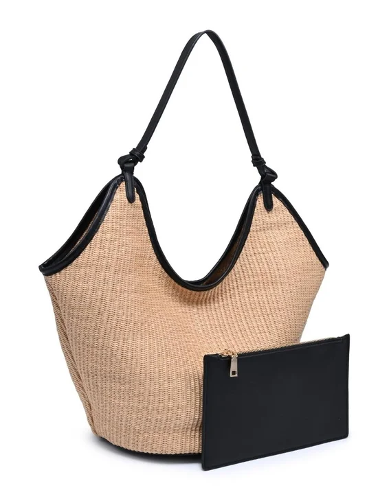 Ambrose Women's Woven Straw Tote Bag with Black Trim - Picture 3 of 4